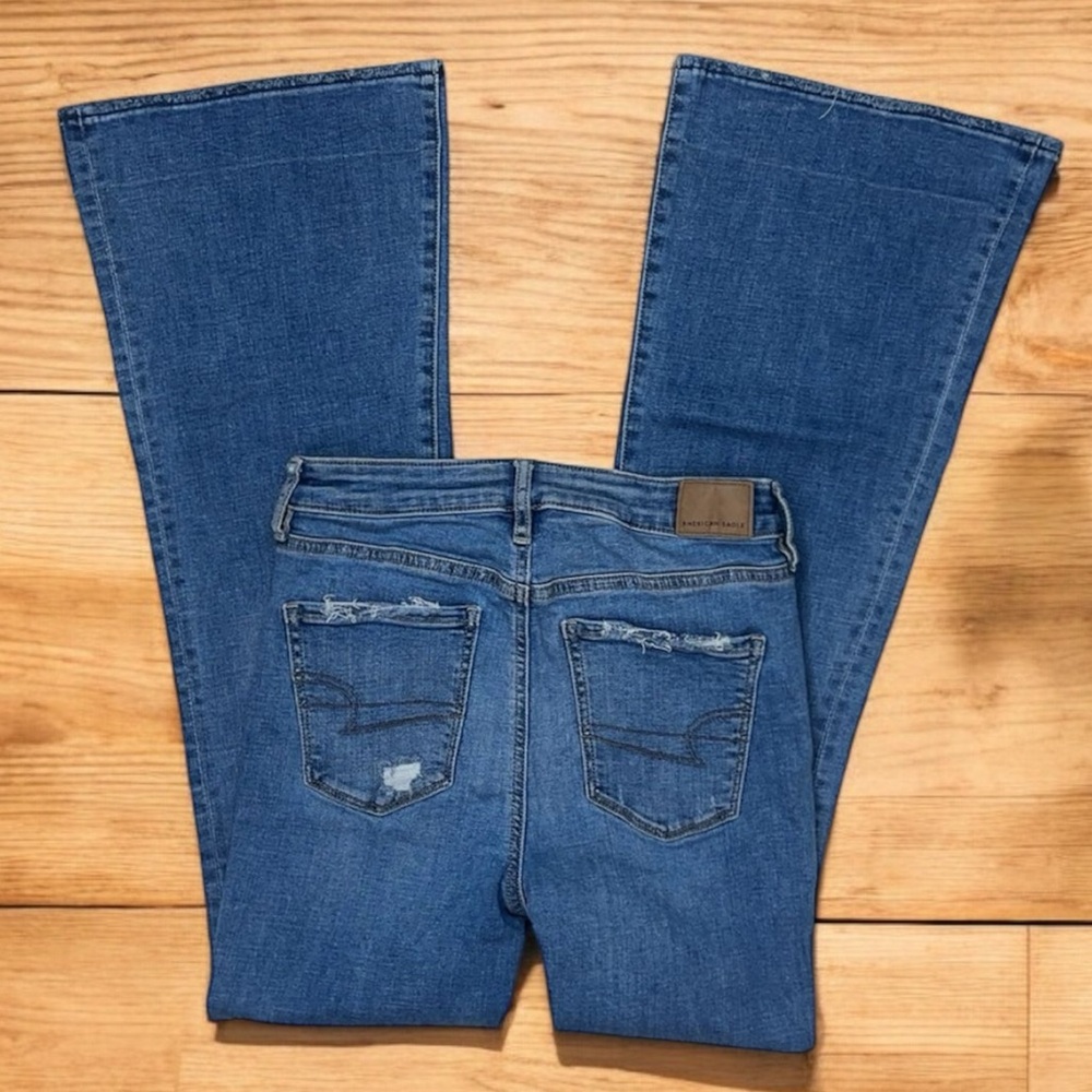 American Eagle High Rise Flare Jeans Size 0 Bohemian 90s Festival High Waist - Picture 5 of 16